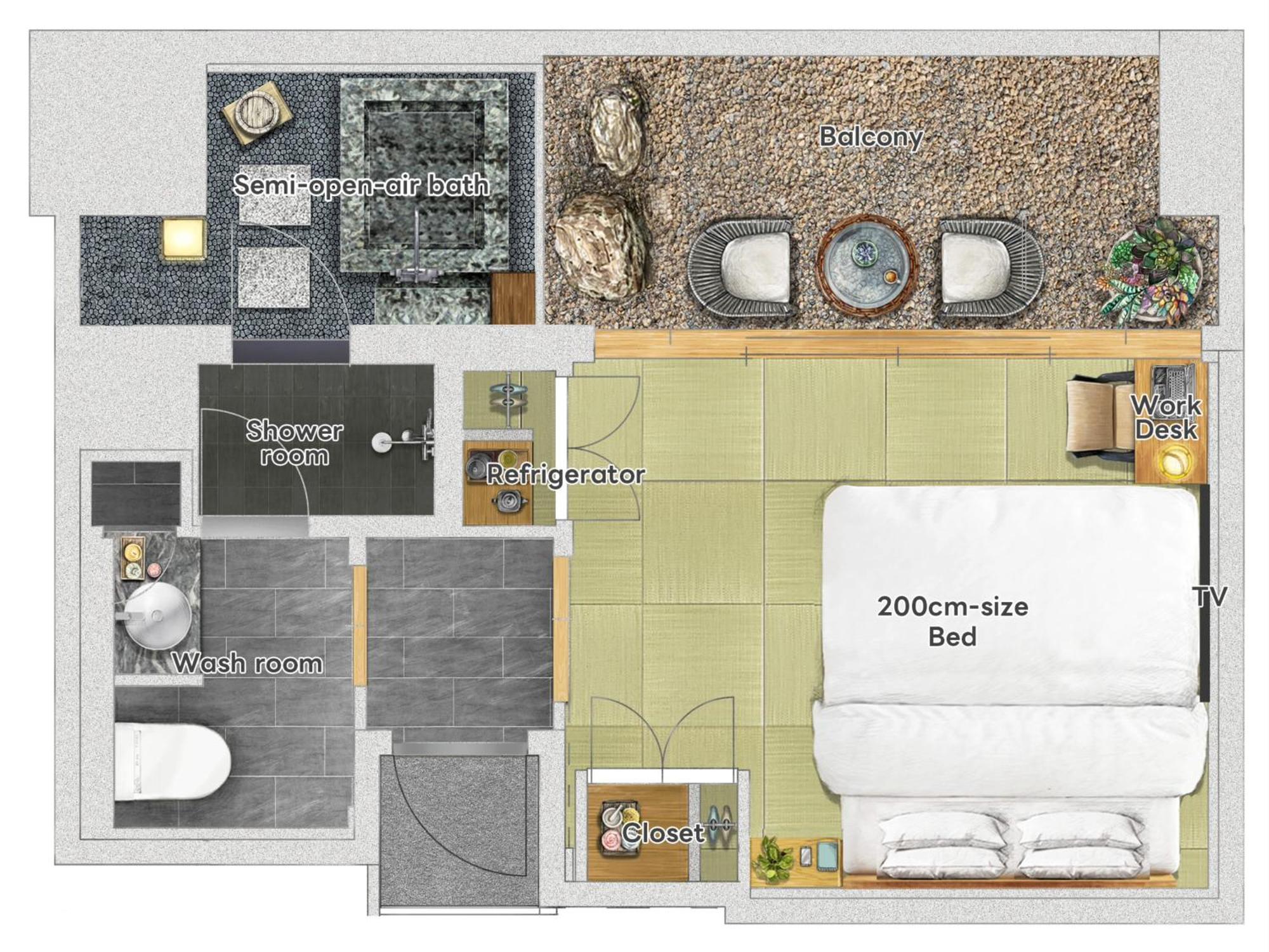 Japanese style King Bed Room Partially Open Air Bath Upper floors,1774063404:JPEG